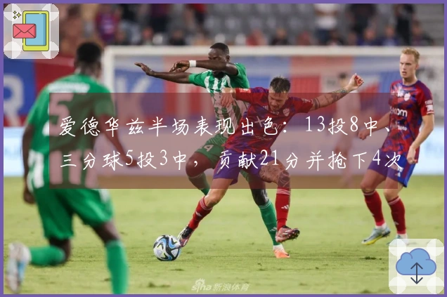 爱德华兹半场表现出色：13投8中、三分球5投3中，贡献21分并抢下4次球权